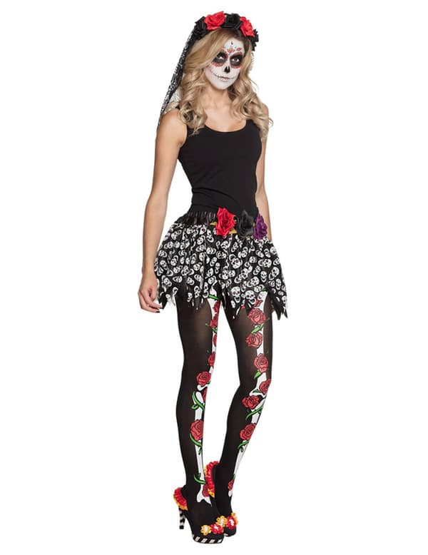 Dia de los muertos skjørt med voksne meksikanske skjeletter.Size-One size