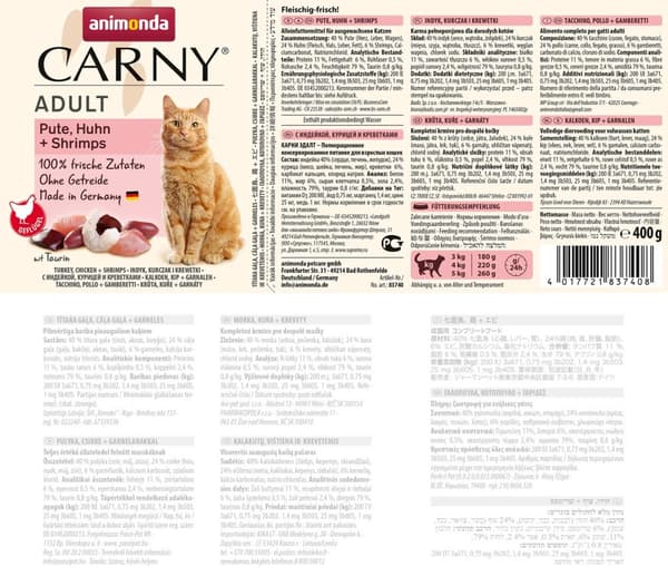 ANIMONDA Carny Adult kalkkuna, kana, katkarapu - kissan märkäruoka - 400g