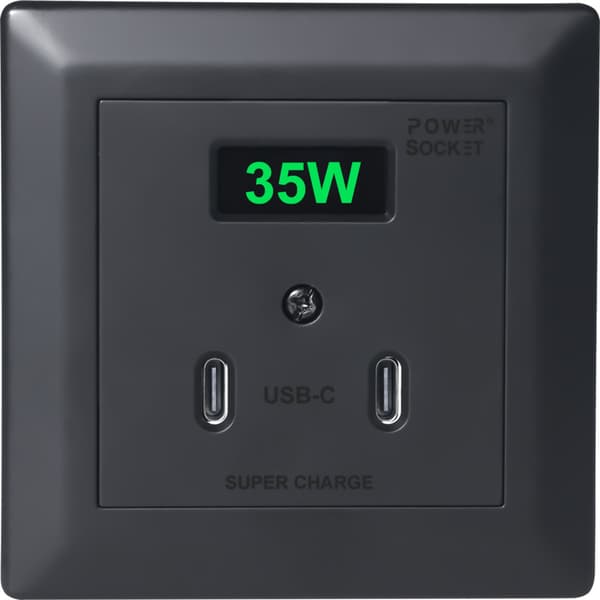Namron Powersocket 2xUSB-C lader 35W Sort
