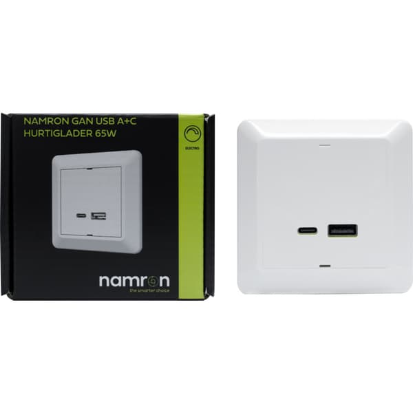 Namron GAN USB A+C Hurtiglader 65W Hvit
