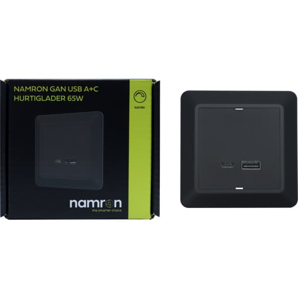 Namron GAN USB A+C Hurtiglader 65W Sort