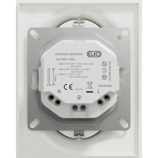ELKO One Dobbelstikk 2x USB C PD lader RH