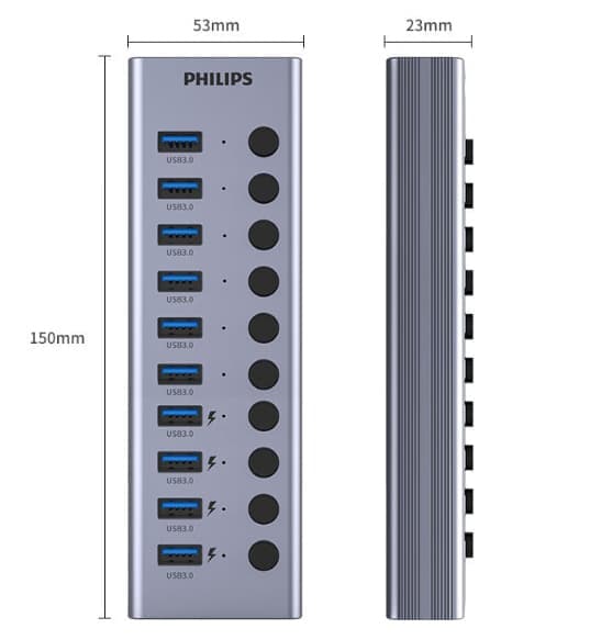 Philips USB3.0 -jakaja 7-porttinen laajennustelakointiasema Yksi hinaus seitsemän nopeaa HUB-keskitintä virtalähteellä