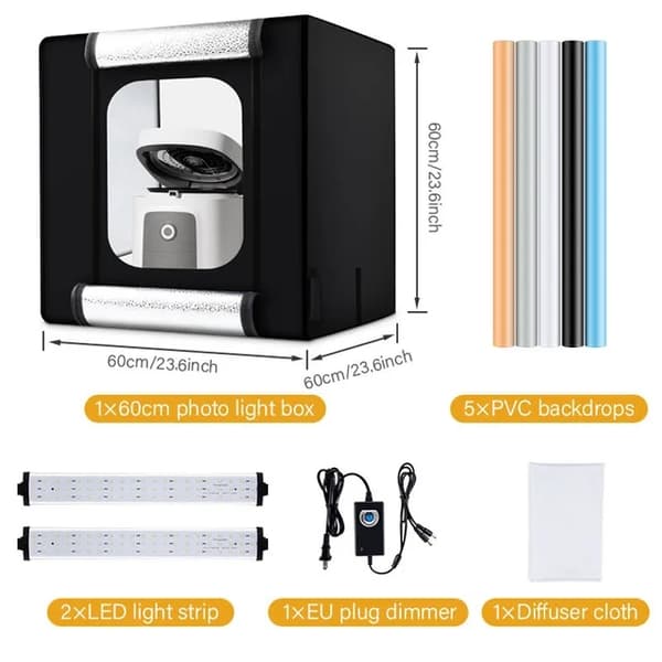 Valokuvausstudio laatikko, taitettava muotoilu, himmennettävä LED-kirkkaus, 60cm valokuvakehys