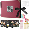 Miniatyrbild 1 av 6: Fotoalbum 80 sidor Black Scrapbooking Album 29,5X21Cm Scrapbookingbok med 6 metallpennor, för 160 bilder, (vinröd)