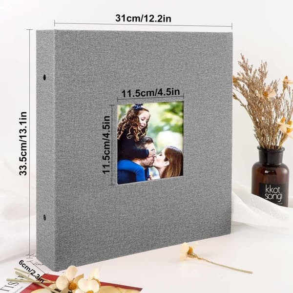Fotoalbum 10x15 600 fickor, storformat linnetygalbum för horisontella vertikala foton (mörkgrå)