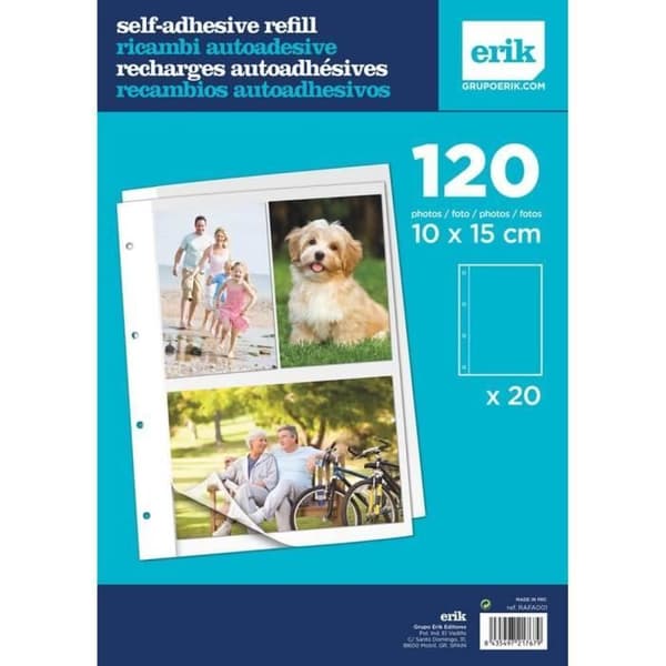 Refill Photo Album - Grupo Erik - 40 Sidor - Självhäftande - Kapacitet 120 Foton - Svart