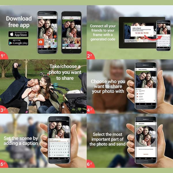 Frameo 10,1 tum Smart WiFi digital fotoram, 1280 x 800 IPS LCD-pekskärm, Auto-rotera porträtt och landskapsläge, 16 GB, Frameo-app