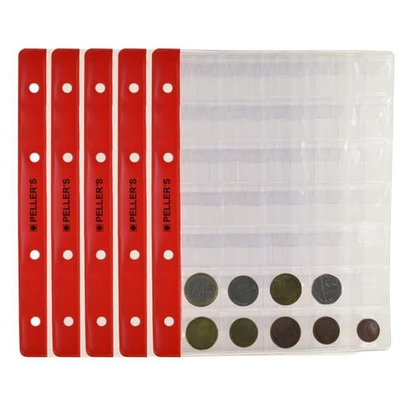 10 blad för myntsamling, för M-häftet. 35 fickor 27mm x 27mm, för mynt upp till 23 mm i diameter.