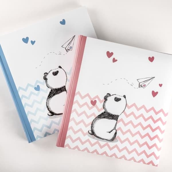 Album bebis - Lilla Panda - Blå - 50 sidor - Vadderad bindning - Laminert konstpapper