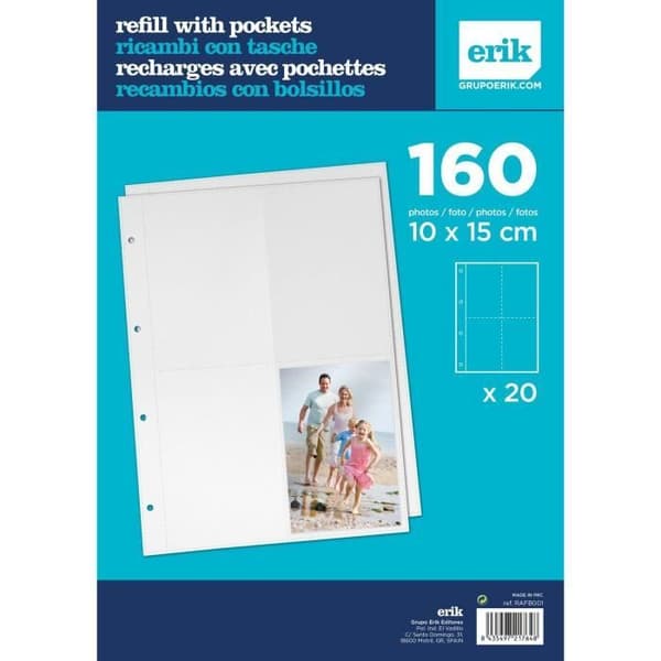 Refill Fotoalbum - Grupo Erik - 40 sidor - 4 fickor - 10x15 cm - Svart