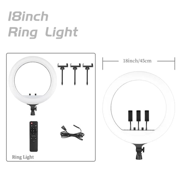 Ring Light, halkaisija 18 tuumaa, säädettävä jalusta, 150CM jalusta