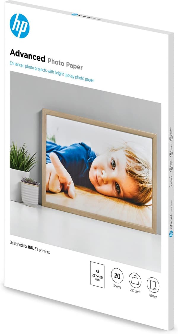 Hewlett-Packard HP Advanced Photo Paper - fotopapper, glansigt - A3 (297 x 420 mm) - 250 g/m2 - 20 ark - för Officejet K7100, Photosmart 6510 B211a, 6