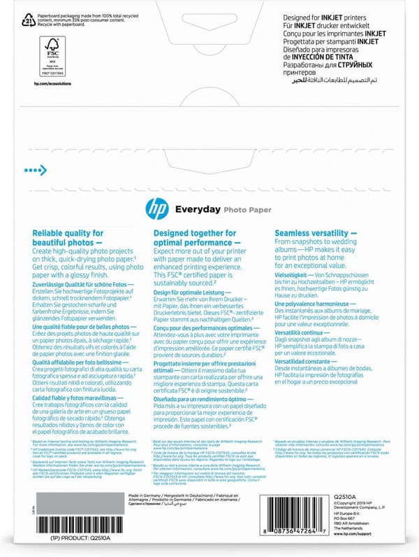 Hewlett-Packard HP Q2510A halvblankt fotopapper bläckstråleskrivare 200g/m2 A4 100 ark paket med 1 (Q2510A)