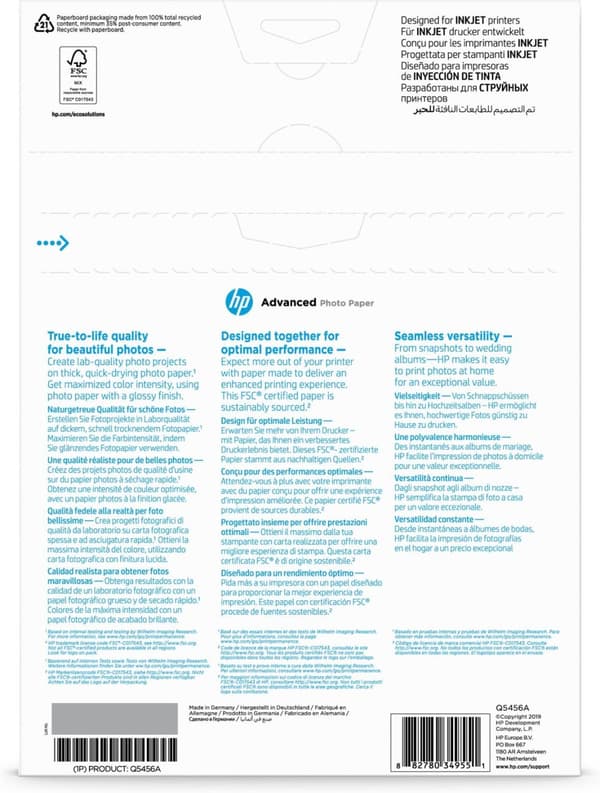 Hewlett-Packard HP Advanced glansigt fotopapper - fotopapper, glansigt - A4 (210 x 297 mm) - 25 ark (Q5456A)