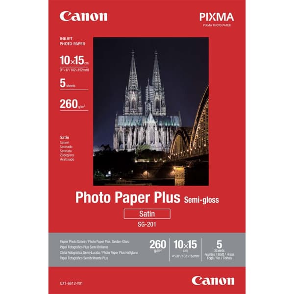 Canon Photo Paper Plus SG-201 - Satinfotopapper, halvblankt - 260 mikron - 100 x 150 mm - 260 g/m2 - 5 ark - för PIXMA iP3680, iP4820, iP4850, MG8250,