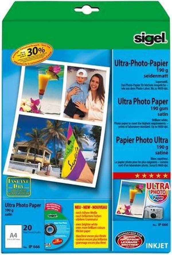 inkjet Ultra fotopapir A4 180 gram silkemat 20 ark SI-IP666