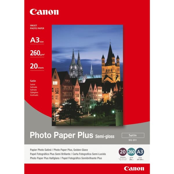 Canon Photo Paper Plus SG-201 - halvblankt fotopapir - A3 (297 x 420 mm) - 260 g/m2 - 20 ark (1686B026)