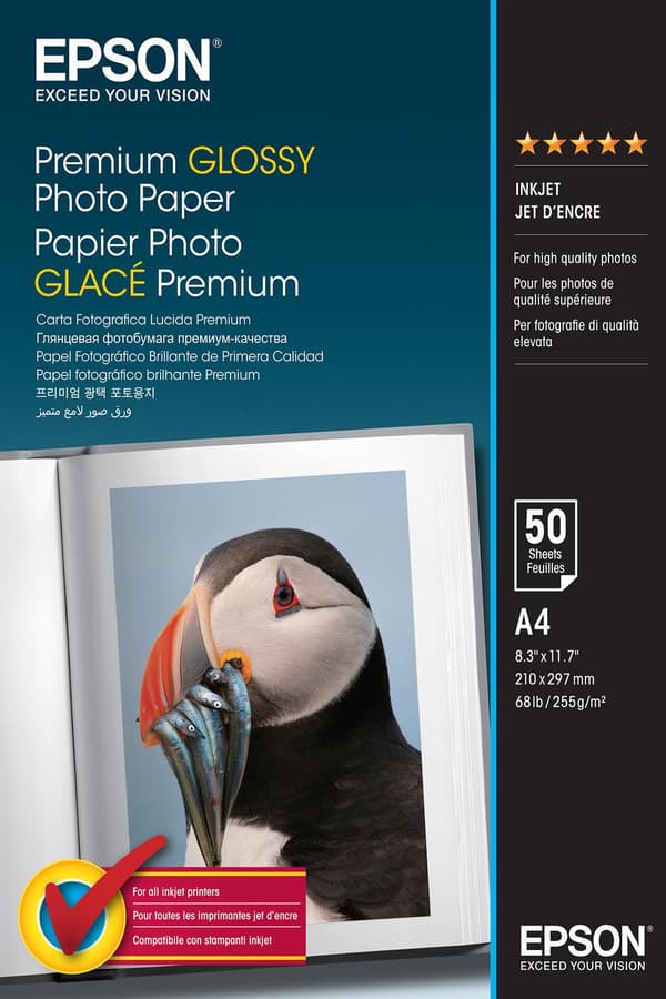 Epson Premium - Hartsbelagt glansigt fotopapper - A4 (210 x 297 mm) - 255 g/m2 - 50 ark - för Stylus C87, CX4900, CX5900, D92, DX4450, Pro 3880, SX535
