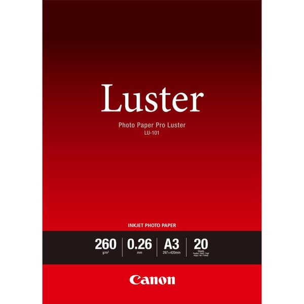 Canon Photo Paper Pro Luster LU-101 - Kiiltävä valokuvapaperi - 260 mikronia A3 (297 x 420 mm) - 260 g/m2 - 20 arkkia - PIXMA PRO-1, PRO-10, PRO-100 (