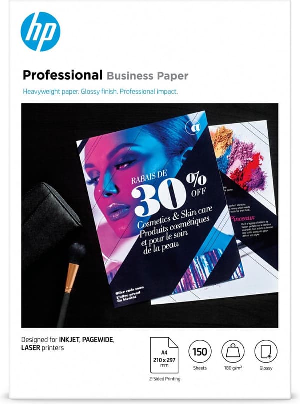 HP Professional -monikäyttöiset kiiltävät FSC-paperit 180 gsm-150 sht/A4/210 x 297 mm Tulostinpaperi A4 (210x297 mm) Kiiltävä 150 arkkia Valkoinen (3V