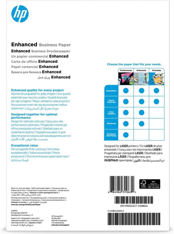 HP Enhanced Business Printing Paper, glättat, 150 g/m2, A4, 150 ark