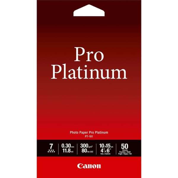 Canon Photo Paper Pro Platinum - 101,6 x 152,4 mm 50 arkin valokuvapaperi - malleihin PIXMA MG5720, MG5721, MG5722, MG6821, MG6822, MG7720, TS5020, TS