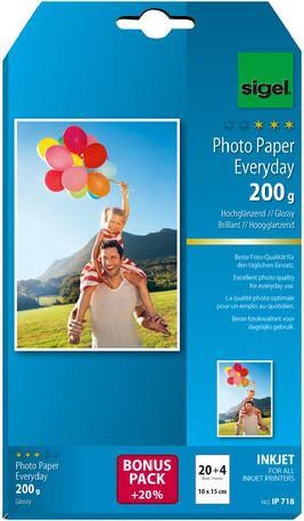 Sigel Fotopapper Bläckstråleglans 15 X 10 cm 200 Gram Vit 24 ark