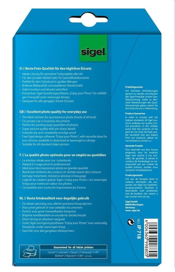 Sigel Fotopapper Bläckstråleglans 15 X 10 cm 200 Gram Vit 24 ark
