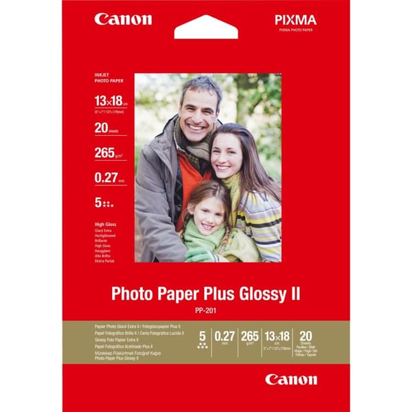 Canon Photo Paper Plus II PP-201 - fotopapper, glansigt - 130 x 180 mm - 260 g/m2 - 20 ark - för i450, PIXMA iP2700, iX7000, MP210, MP470, MP520, MP61
