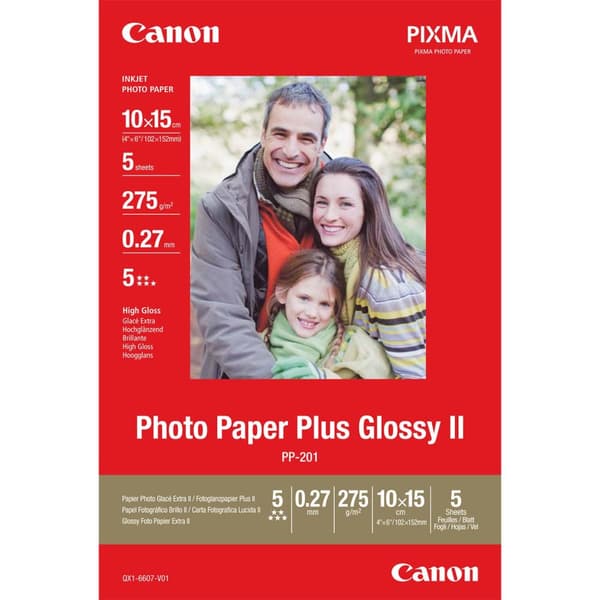 Canon Photo Paper Plus Glossy II PP-201 - Højglans - 270 mikron - 100 x 150 mm - 260 g/m - 5 ark(er) fotopapir - til PIXMA iP2600, iP2700, iP3500, iP4