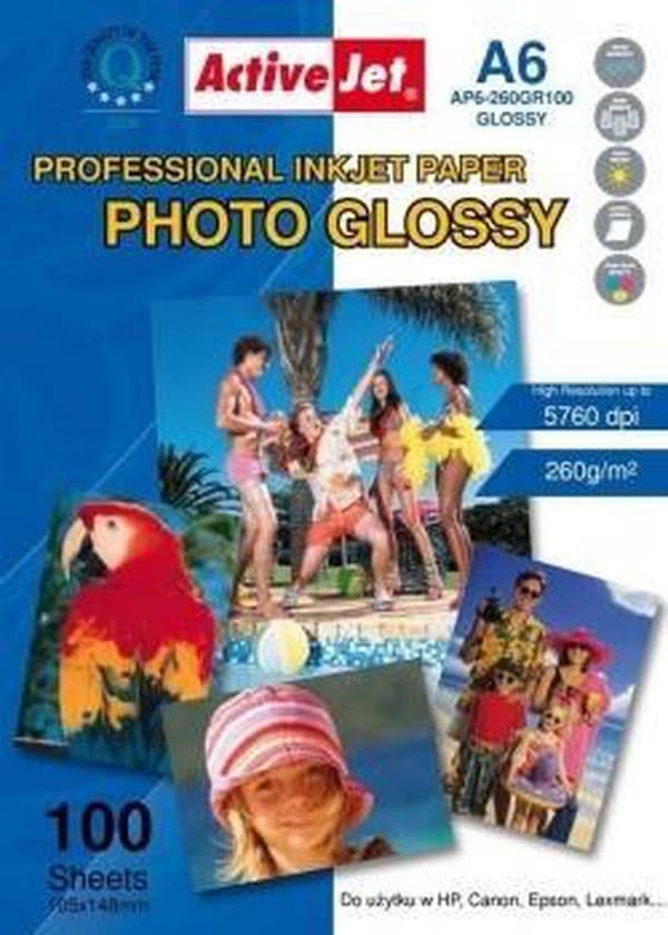 Activejet AP6-260GR100 fotopapir til blækprintere; A6; 100 stk