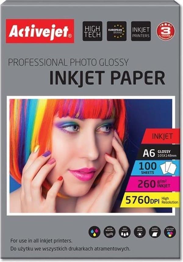 Activejet AP6-260GR100 fotopapir til blækprintere; A6; 100 stk