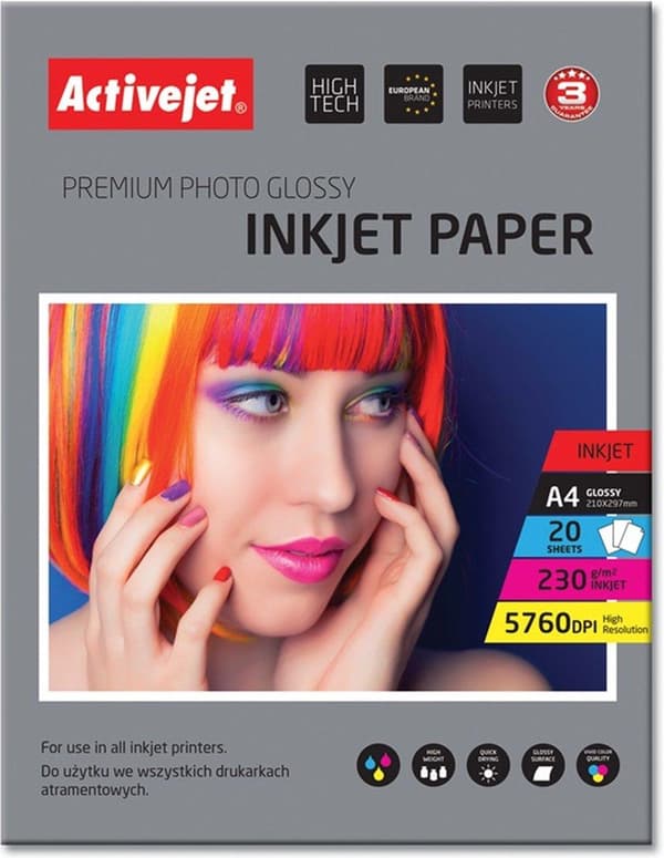 Activejet AP4-230G20 fotopapper för bläckskrivare; A4; 20 st