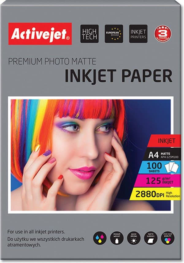 Activejet AP4-125M100 mat fotopapir til blækprintere; A4; 100 stk