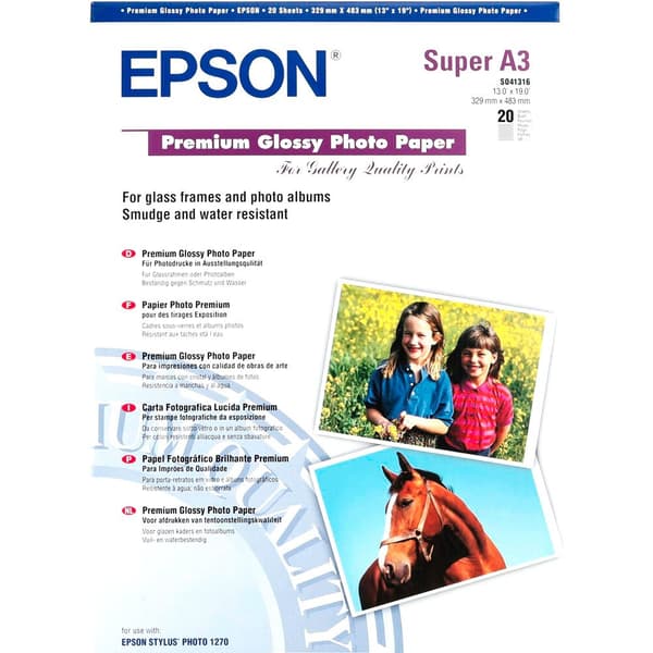 Epson Premium Glossy Photo Paper A3+ 20 Sheets 255gr Valkoinen