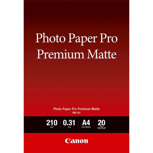 Canon Pro Premium PM-101 - Glat mat fotopapir - 310 mikron - A4 (210 x 297 mm) - 210 g/m2 - 20 ark - til PIXMA PRO-1, PRO-10, PRO-100 (8657B005)