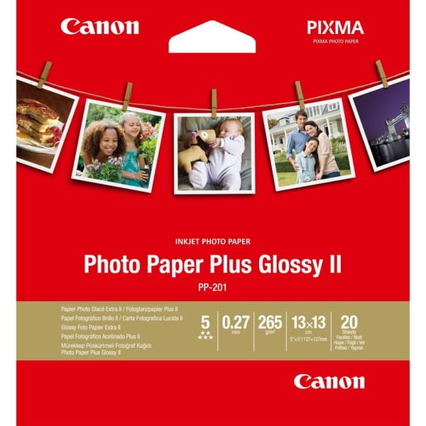 Canon Plus Glossy II - Valkoinen valokuvapaperi 20 arkkia 13 x 13 cm