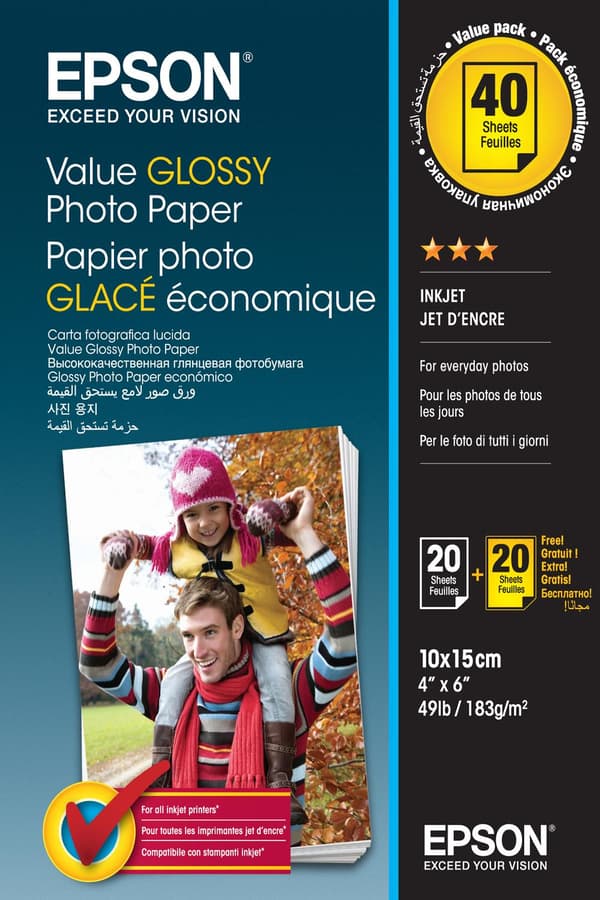 2x 20 Epson värde glansigt fotopapper 10x15 cm, 183 g S 400044