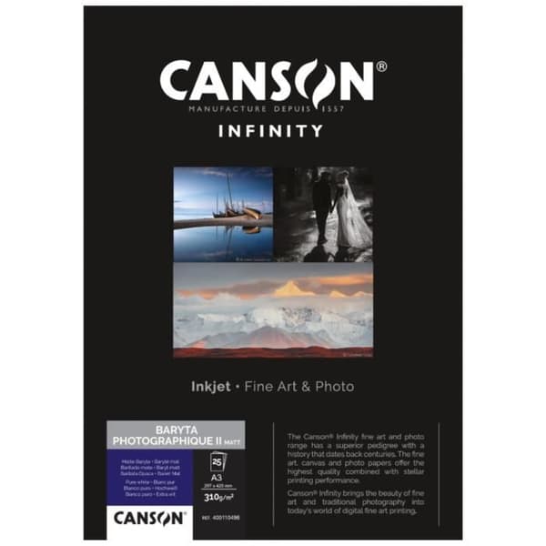 Papier jet d'encre CANSON Infinity Baryta Photographique II Matt - 310g - A3 (25 ark)