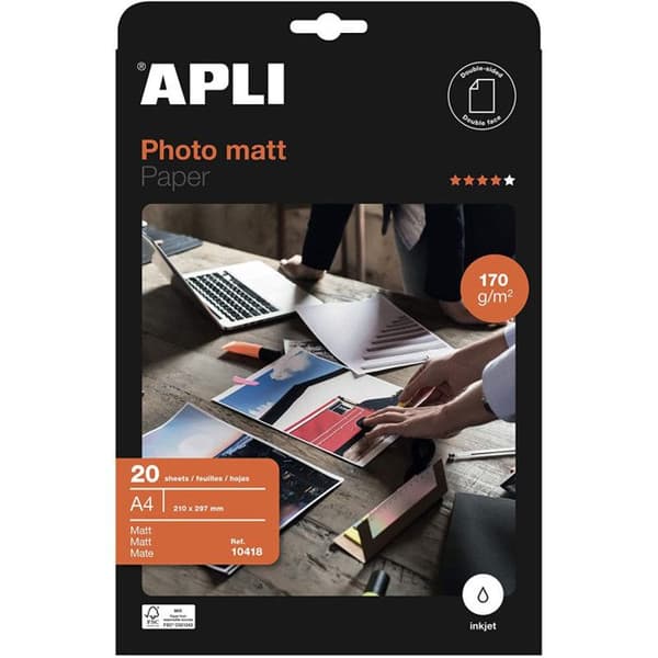 Ficka med 20 ark dubbelsidigt matt fotopapper 210 x 297 mm