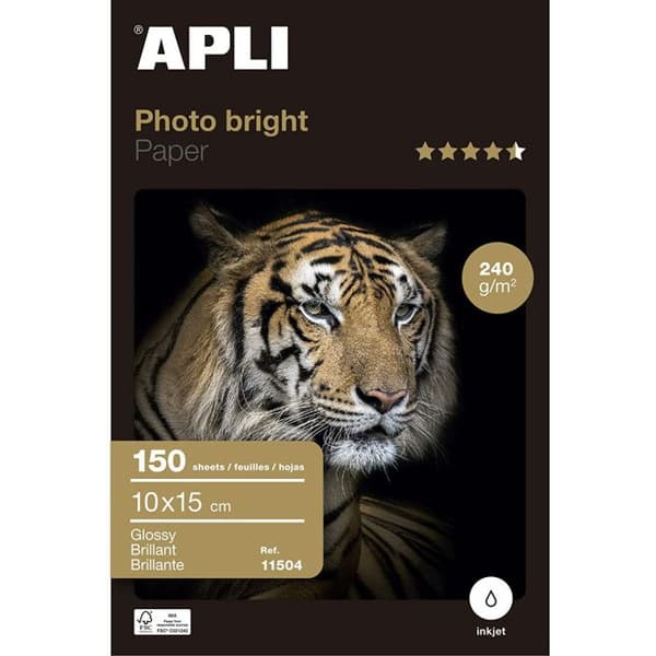 APLI glansigt fotopapper - Kartong med 150 ark - 100 x 150 mm - PEFC - omedelbar torkning