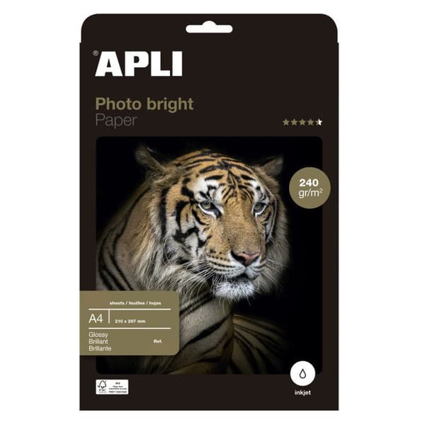 APLI glansigt fotopapper - Låda med 60 ark 210x297 mm - PEFC - omedelbar torkning