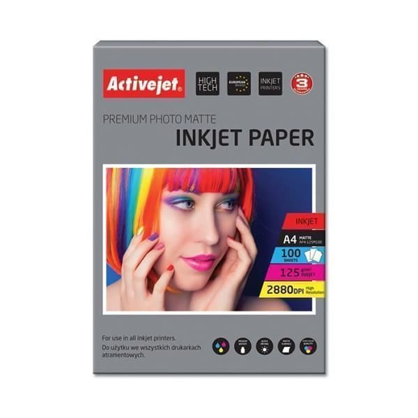 A4 ActiveJet AP4-125M100 bläckstrålepapper, matt yta, 125 g-m², vit - 100 ark