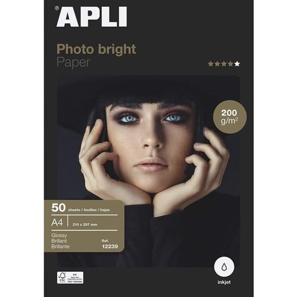 Ficka med 50 ark PEFC glansigt fotopapper 210 x 297 mm 200g - APLI - för fotoutskrift