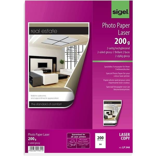 Sigel LP344 dubbelsidigt glansigt fotopapper - 200 A4-ark - 200g - Vit