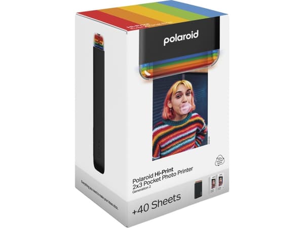 Polaroid Hi-Print Gen 2 E-Box Black, Termisk, 2.1" x 3.4" (5.3 x 8.6 cm), Bluetooth, Direkte utskrift, Sort