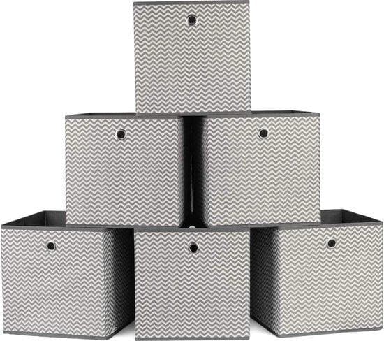 Foldbar förvaringslåda - uppsättning av 6 - lagringslåda - lagringskorg - arrangörer - tryck: grå/beige