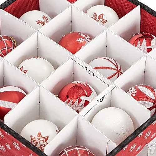 Songmics Christmas Bauble lagringslådor, 3 förvaringskubfack för juldekorationer, röd