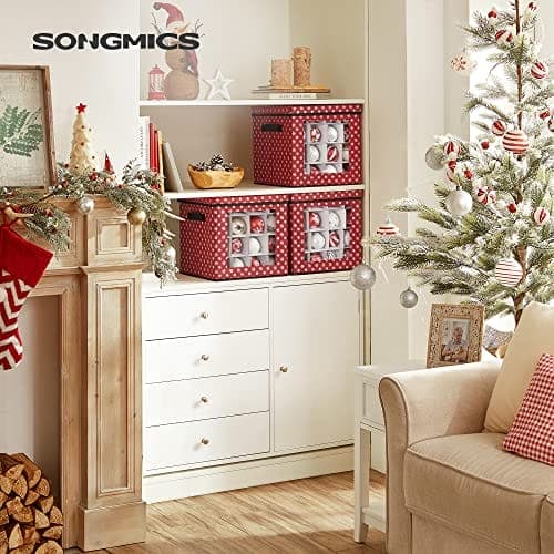 Songmics Christmas Bauble lagringslådor, 3 förvaringskubfack för juldekorationer, röd